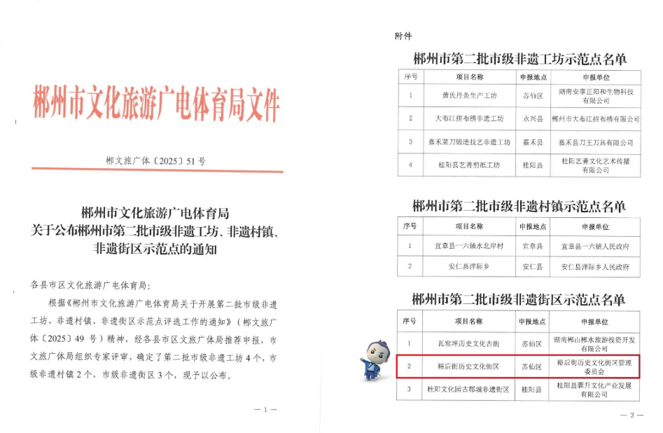 千年裕后街再添新譽(yù)！榮膺郴州市第二批市級非遺街區(qū)示范點(diǎn)